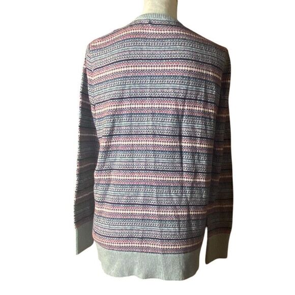 L.L. Bean Womens Gray Fair Isle Striped Cotton Cashmere Cardigan Sweater Large - Picture 2 of 5
